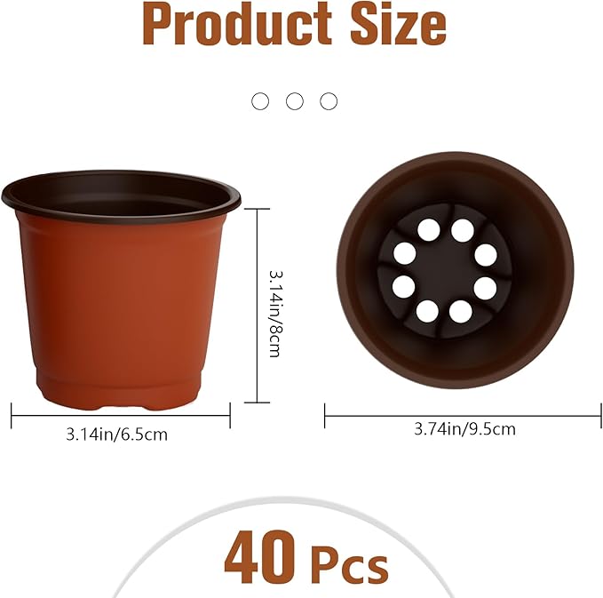 40 PCS Plant Nursery Pots 4 Inch Plant Seedling Pots with Drainage Holes Plastic Plant Flower Pot Small Plastic Seed Starting Pot Starter Containers Office Home Indoor Outdoor