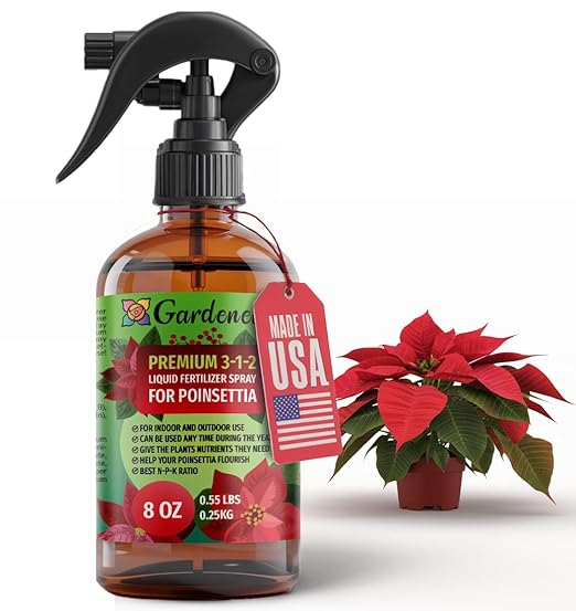 Gardenera Poinsettia Plant 3-1-2 Fertilizer Spray - Organic Liquid Plant Food Mist for Christmas Flowers and Trees - 8oz