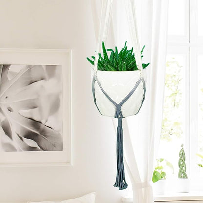 LIVALAYA Macrame Plant Hangers Wall Planter - Grey Ombre 48 Inch, Indoor or Outdoor Cotton Rope Hanging Plant Holder for Flower Pots - Modern Boho Home Décor, US Brand