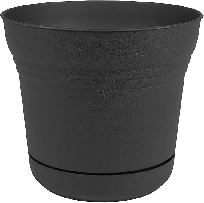 Bloem 010280 Saturn Planter with Saucer, 5", Black (SP0500), 5"