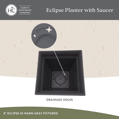 The HC Companies Eclipse Square Plastic Planter w/ Attached Saucer - Outdoor & Indoor Plant Pot with Drainage Holes - Lightweight, UV-Resistant Plastic Pots For Plants (10" Warm Gray, Pack of 1)