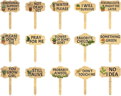 Funny Wooden Plants Markers Wood Plants Labels Stake Funny Wooden Plants Decor Tags for Indoor Outdoor Garden Plants Home Decoration