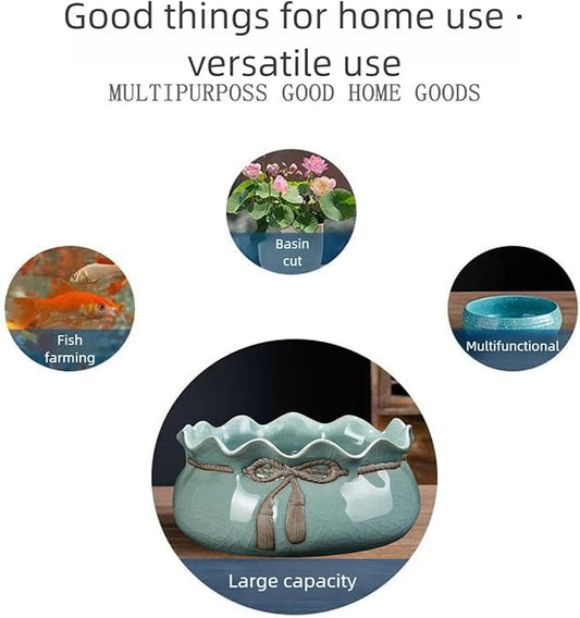 Lotus Bowl Planter, Decorative Ceramic Plant Pots with Moisture-Multifunctional Design, Succulents Orchids Indoor Plants, Thickened Round Planter for Home Desk & Shelf Decor (Cornucopia)