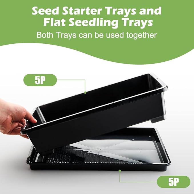 5 Pack Soil Blocking Trays(14"x12"x3"), Plastic Flat Plant Tray for Holding or Collecting Drainage Water, Elevated Microgreen Seed Starter Tray for Seed Germination (Black)