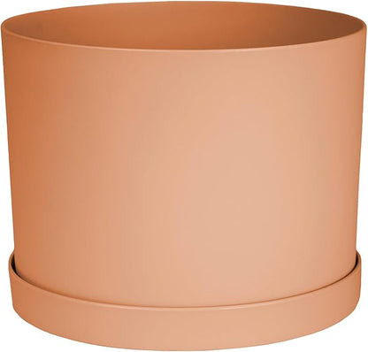 Bloem Mathers 6" Muted Terra Cotta Round Modern Resin Garden Planter Pot with Drainage Holes and Removable Saucer Tray Included