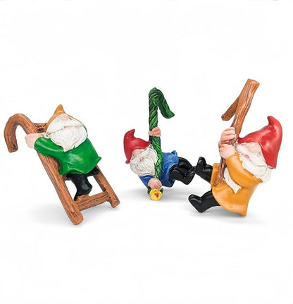 Set 3 Climbing Garden Gnomes Statue Tree Faces Decor Outdoor Yard Flower Pot Landscape Dwarf Tiny Elf Fairy Garden Micro Funny Patio Hanging Resin Figurine Accessories Clearance Deals Fence Ornaments