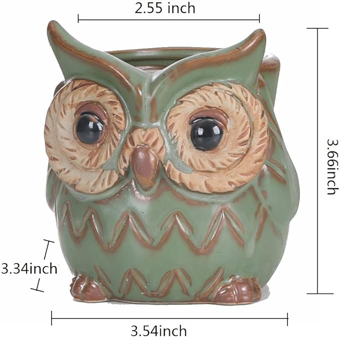 Decorative Ceramic Planter with Bamboo Base Indoor Plant Holder Animal Shaped Ceramic Succulent Pot with Drainage Mini Succulent Plants Cactus Planter (Owl)