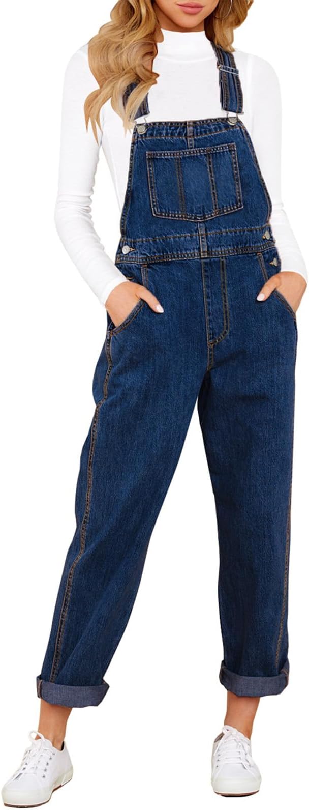 Vetinee Womens Classic Adjustable Straps Pockets Denim Bib Overalls Jeans Pants