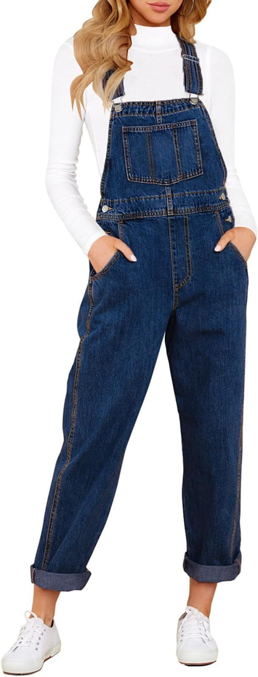 Vetinee Womens Classic Adjustable Straps Pockets Denim Bib Overalls Jeans Pants