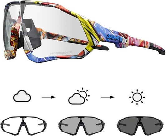 KAPVOE Photochromic Cycling Glasses Men Women Mountain Bike Sunglasses Clear MTB Bicycle Riding - K9408