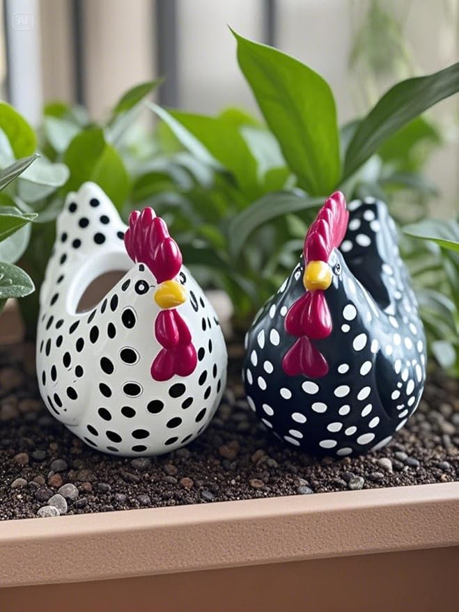 Hens and Chicks Planter Pot Set of 2 - Whimsical Animal Planters for Outdoor Plants, Chicken Flower Pot with Drainage & Weather-Resistant Design, Farmhouse Garden Decor for Succulents