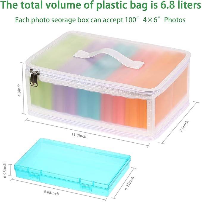 Photo Storage Bag 4x6, 10 Inner Large Photo Storage Box Photo Cases Store up to 1000 Photos, Photo Organizer Cards Craft Keeper with Handle for Photo Puzzles Cards Seed Packets, 5 Colors