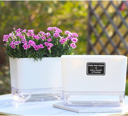 FAMZ Self Watering Planters 4 Pack，Self Watering Pots for Indoor Plants，Automatic Moisturizing，Transparent Square Flower Pot for Indoor and Outdoor Plants，Succulents，Violets，Ivy