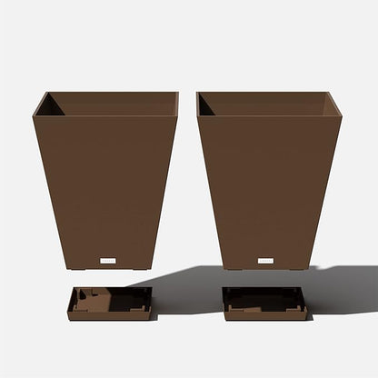 Veradek Nobleton Indoor/Outdoor Wide Square Planter (Espresso, 22 inch - 2 Pack with 2 Saucer Trays)