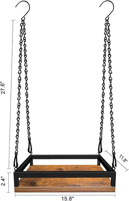 Plant Hanger Indoor, 16" Wooden Hanging Plant Holder with Metal Frame Large Hanging Planter for Indoor Plants Load 50LB Hanging Plant Shelf with 27.6" Long Chain, Ideal for Heavier Pots Window Ceiling