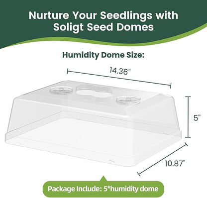 5 Pack 5" High Humidity Domes for SOLIGT Medium 14 * 10.8 * 2.3" Seed Starting Trays, Adjustable Vents, Portable Handle, Clear View, Unobstructed Light