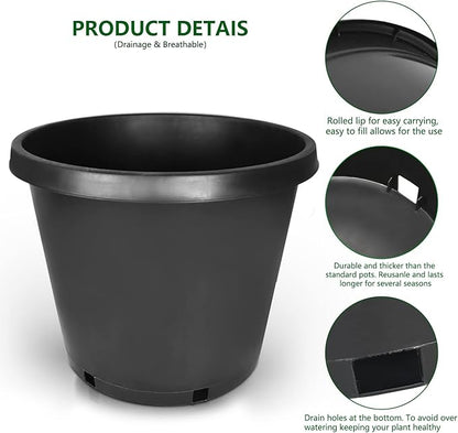 5-Pack 12.7 Gallon Round Planter Nursery Pots, Flower Plant Container Injection Molded Plastic Nursery Pots Gardening Pot for Indoor Outdoor Vegetables, Succulents, Black