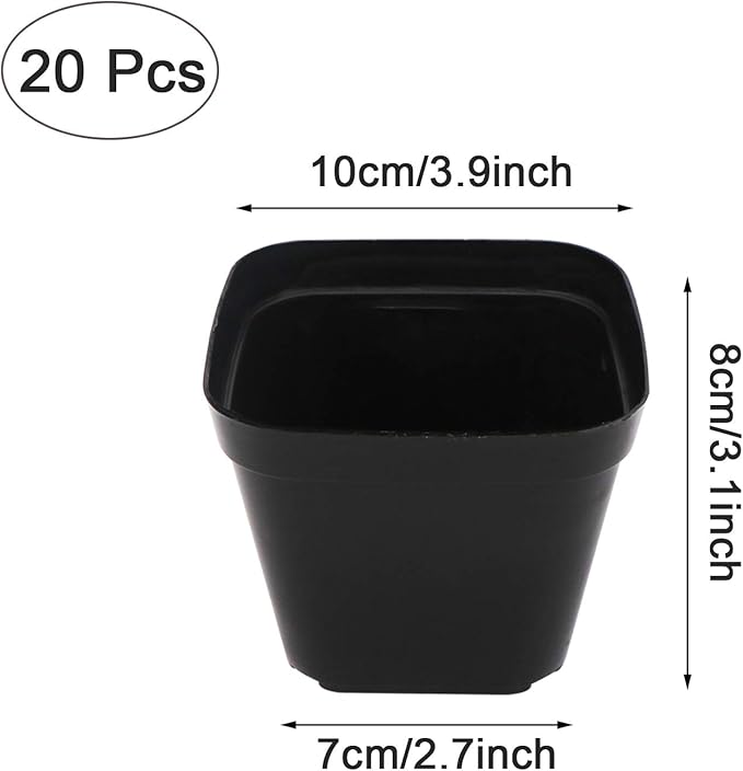 Pastic Nursery Pots Square Plant Pot 25 PCS Durable Balck Starter Container for Starting Seedlings or Succulents (4 Inch)