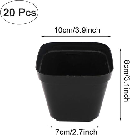 Pastic Nursery Pots Square Plant Pot 25 PCS Durable Balck Starter Container for Starting Seedlings or Succulents (4 Inch)