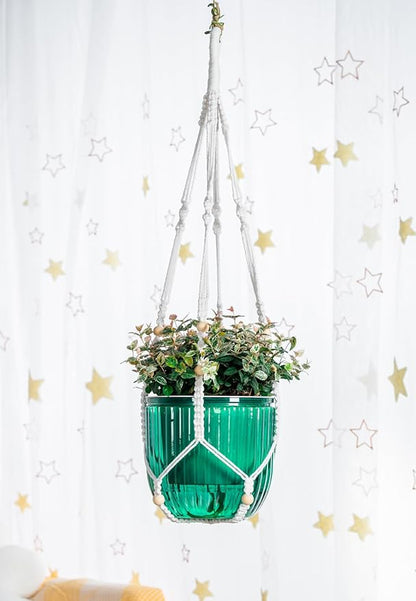 Melphoe Self Watering Hanging Planters for Indoor Plants, 1 Pack 8.3 Inch Outdoor Hanging Plant Pot Basket, 2 Kinds of Hangers Macrame 35.5’’ & Metal Chain 19.6’’ for Garden Home Decor