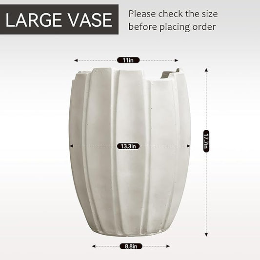 Large Planter 18 Inch Tall Plant Pot with Drainage Hole, Modern Indoor Outdoor Flower Pot for Home Decor Balcony Garden, Wavy Rim Design