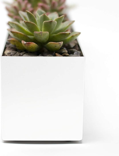 Buhbo White Rectangle Planter - Modern Steel Trough for Succulents, Indoor/Outdoor Use, 32 in, Includes Drainage Hole