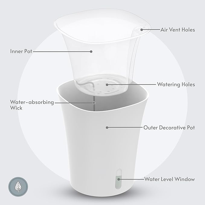 karenplantsplantsTM 6" Tall Diameter Self Watering Decorative Planter with Water Level Indicator for House Plants, Flowr, Herbs (5-Pack)
