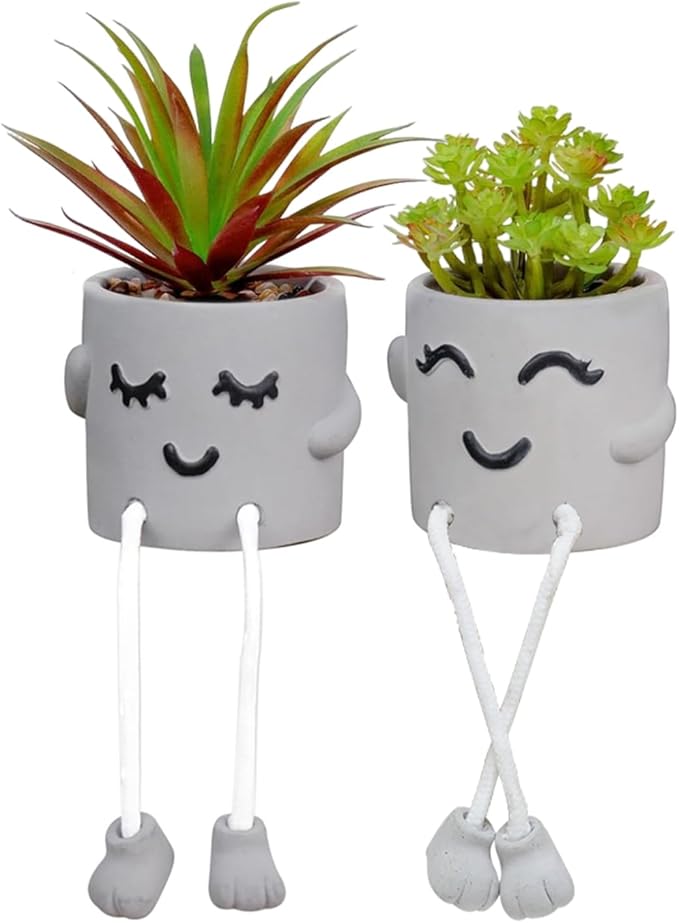 Uguisu Long Leg Planter, Cute Leg Hanging Smiley Planter, Small Plant Pot, Succulent Planters, Cement Pot, Decor Indoor Planters, Mini Succulent Pot (Gray/2pcs-No Drainage Hole-No Plant)