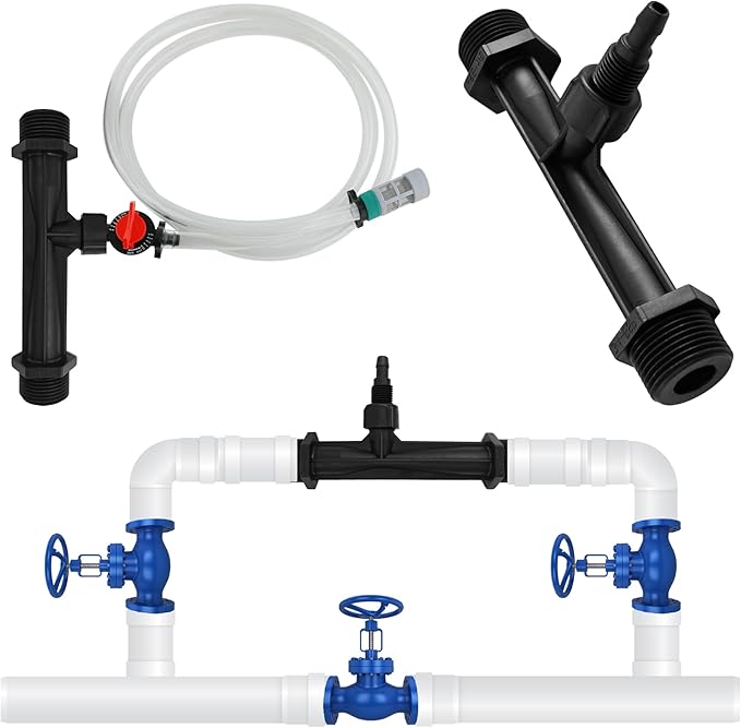 2Pcs 3/4 Inch Venturi Fertilizer Injector, Black Plastic Irrigation Mixer Tube, Agricultural Water System Device for Garden Farm Lawn