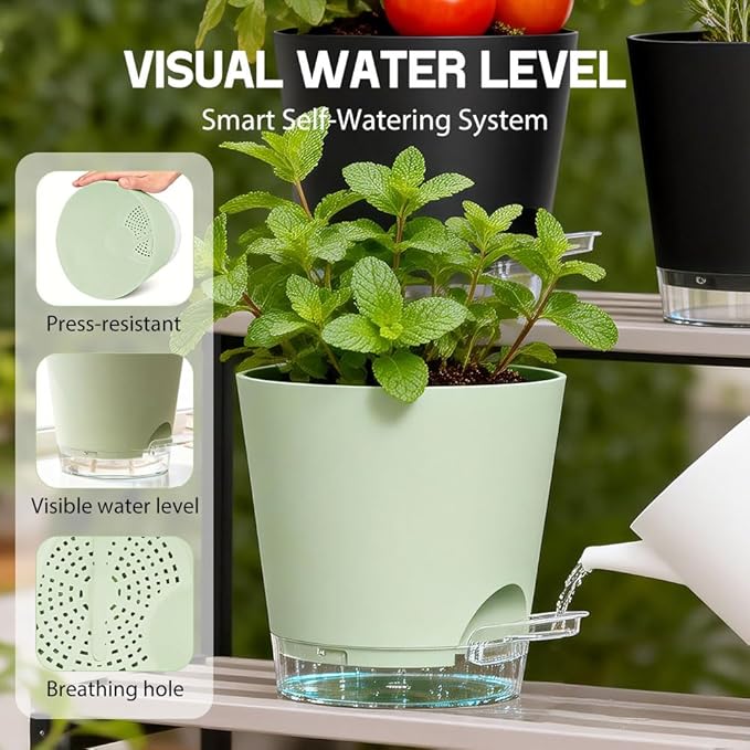 Self Watering Pots for Plants, 2026 New Flower Plant Pots with Drainage Holes, Wicking and Clear Reservoirs for Succulent, Aloe, Cacti and Others - 6 Pack (Colorful, 5")