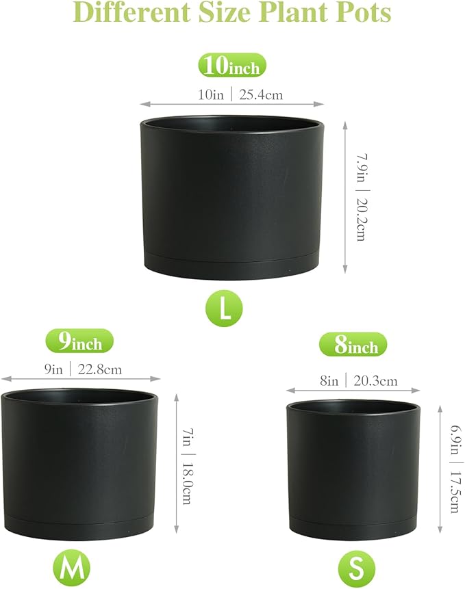 Large Plant Pots Set of 3 – 8", 9", 10" Indoor Flower Pots with Drainage Holes and Saucers, Big Planters for Monstera, Fiddle Leaf Fig, Snake Plant – 5 Colors