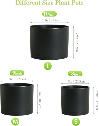 Large Plant Pots Set of 3 – 8", 9", 10" Indoor Flower Pots with Drainage Holes and Saucers, Big Planters for Monstera, Fiddle Leaf Fig, Snake Plant – 5 Colors