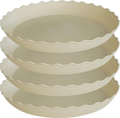 4 Pack Plant Saucer 14 inch, Heavy Duty Plastic Plant Saucers, Durable Plant Tray for Pots, Flower Saucers for Indoors, Plant Pot Saucers, Trays for Planter (Beige)