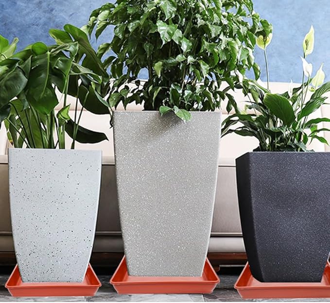 2 Pack Square Plant Saucer 20 22 Inch, Extra Large Plant Saucers, Heavy Plastic Water Tray Tor Plants, Planters for Indoors and Outdoors Plants, Deep Plant Trays for Pots (20 inch, Terracotta)