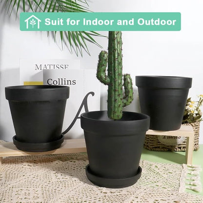 vensovo 6 Inch Black Terracotta & Clay Pots for Plant with Saucer - 4 Pack Medium Terra Cotta Planter with Drainage Hole, Flowerpot for Indoor Outdoor Plants, Crafts, Wedding Favor