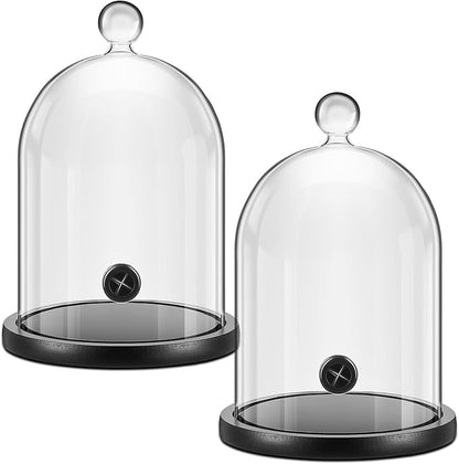 Uiifan 2 Pcs Smoking Cloche Smoking Gun Accessory Glass Dome Cloche Cover Infuser Cocktail with Wood Base for Whiskey Food Drinks, 9. 84 x 5. 91 Inch (Black)