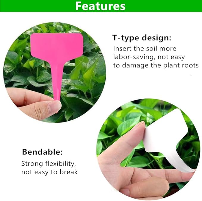100pcs Garden Plant Labels Waterproof Plastic Plant Nursery Markers T-Type Plant Name Sign Tag Outdoor Indoor Stakes Stick for Seed Potted Herbs Flowers Vegetables Flowers, 5 Colors