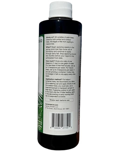 Farmer's Secret Palm Tree Booster Fertilizer - Super Concentrated 4-15-12 Formula - Formulated for All Types of Palm Trees at All Life Stages - Outdoor and Indoor/Container Trees (8oz)