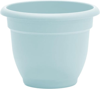 Bloem Ariana 10" Misty Blue Round Self-Watering Resin Planter Pot - Rolled Rim Indoor and Outdoor Gardening Planter