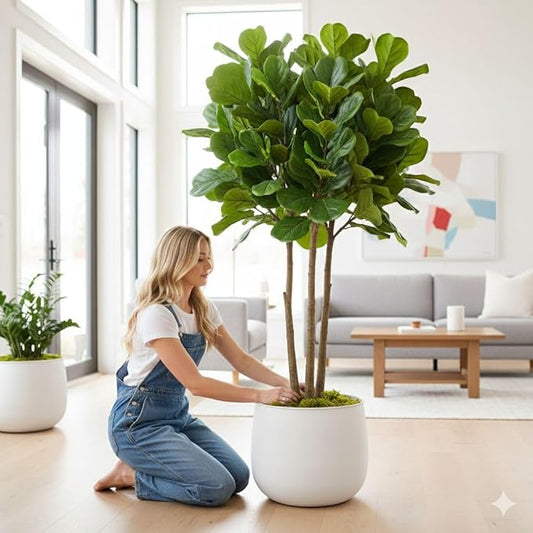 Silk Serenade Round Matt White Iron Planter, 16 inch Tall Large Indoor Outdoor Plant Pots, Modern Contemporary Lightweight Textured Stone Decorative Garden Pots for House Indoor Outdoor Patio Porch