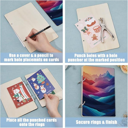 SUPERDANT Mountain Greeting Card Holder Organizer Wooden Card Keeper Binder Planning Book Birthday Cards Keeper Colorful Photo Album 2-Rings Cover Wedding Birthday Planner Journal Keepsake Book Gift