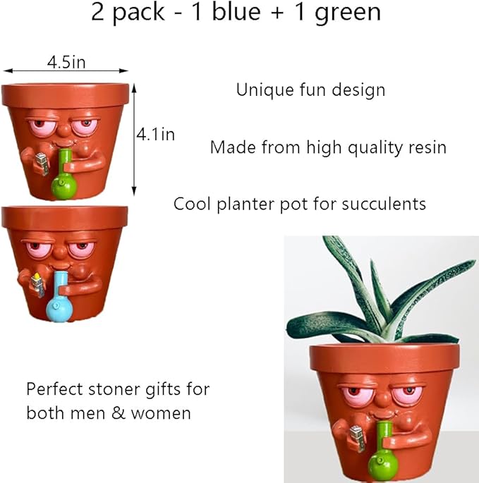 Pure Compression 2 Pack Extra Large Smoking Planter Pot for Succulents - Cool Plant Pots Stoner Gifts for Men - Fun Garden Succulent Pot