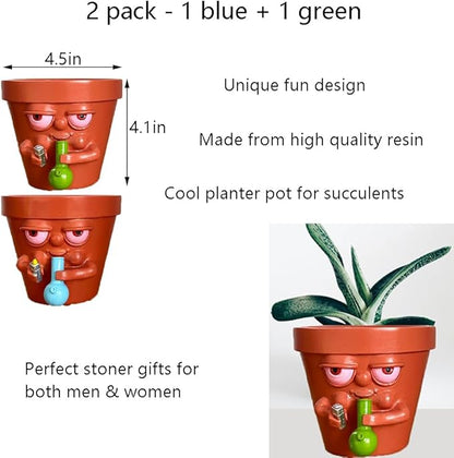 Pure Compression 2 Pack Extra Large Smoking Planter Pot for Succulents - Cool Plant Pots Stoner Gifts for Men - Fun Garden Succulent Pot