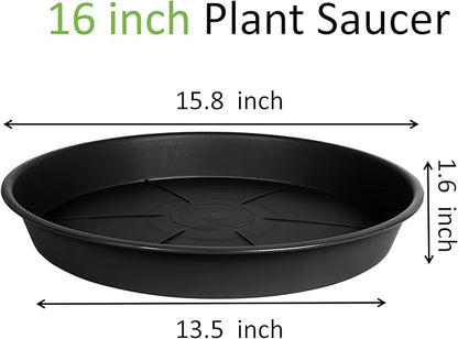 2 Pack of Plant Saucer 16 inch, Black Plastic Flower Plant Pot Saucer, Heavy Duty Plant Drip Trays Saucers for Indoor, Plant Water Tray for Planters