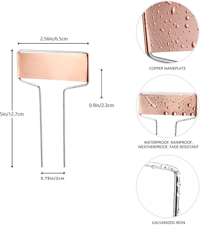 25PCS Copper Metal Plant Tags Plant Labels with 50Pcs Labels, Rainproof PET Film & Permanent Pen, 5 inch Weatherproof Banner Garden Markers, Marking Protection Seedling Signs Nursery Tags