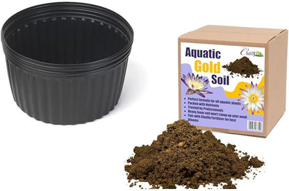Chalily Aquatic Planting Bundle for Waterlilies, Bog Plants, Lotus Easy Water Lily Plant Kit Hardy Tropical Waterlily Kit Pond Water Feature Garden Aquatic Soil Pond Plants (4qt Soil, 10” Pot)