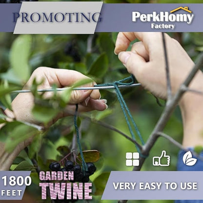 PerkHomy Garden Twine Strong Natural Jute 1,800 Feet Long Green Twine for Gardening Tomato Climbing Plant Tie Floristry Crafts Gift Wrapping Packing Decor (Green 2mm * 1800feet)