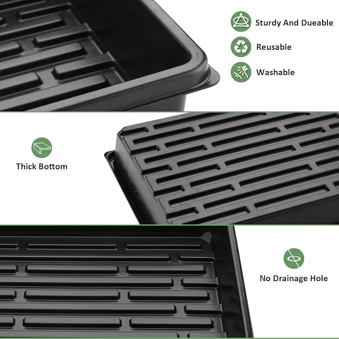 5 Pack Seedling Starter Trays No Holes and 5 Pack 54 Cell Seed Starter Trays Extra Deep 2.8" - Heavy Duty Plastic Nursery Trays for Seed Germination & Plant Propagation (5 Sets)