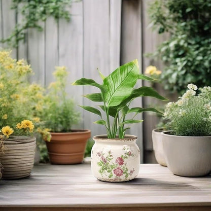 Vintage Floral Ceramic Planter, 2 Pack Flower Pot Rustic Flower Pot Container with Drainge Hole, Ice Crack Plant Pot Decorative Planter for Indoor and Outdoor Tuscan Decor Vase Gardening Gift