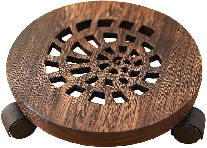 Wood Plant Caddy, Heavy Duty Rolling Planter Dolly With Rotating Casters, Movable Flower Pot Stand, Round Plant Rack With Lockable Wheels,Heavy Objects Hauling (13 Inch)